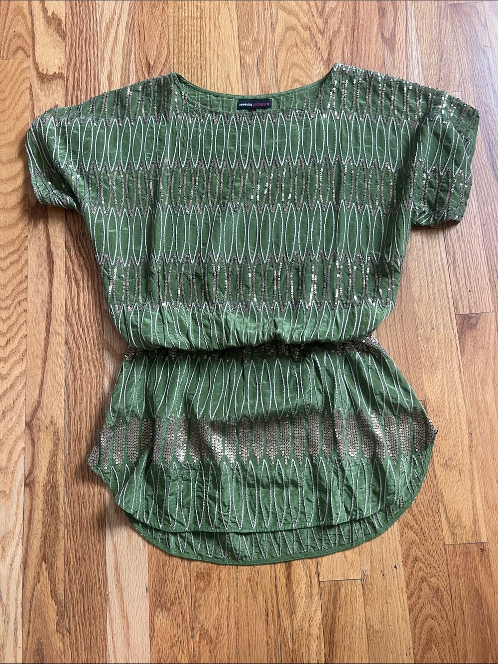 Namrata Joshlpura green silk tunic with gold sequins. Size small